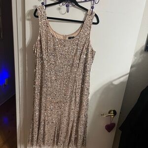 🥳 14 Adrianna Papell Sequined Midi Dress in Nude- Sleeveless Scoop Neck